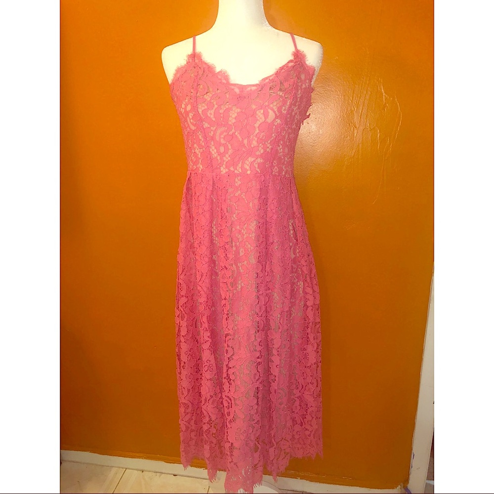 Pink Lace Midi Dress